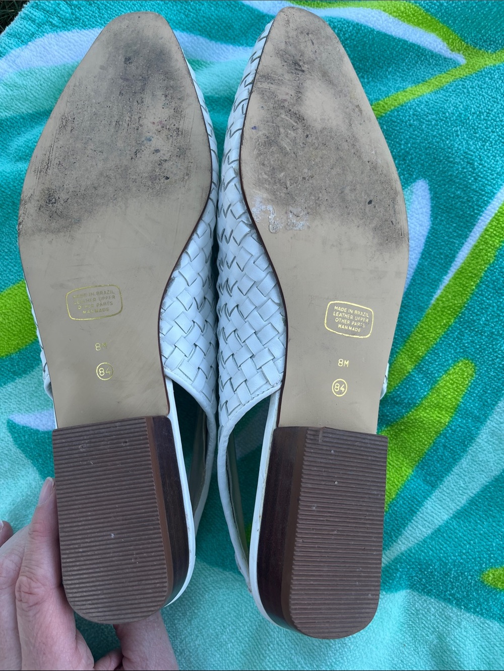 BLOOMINGDALE’S WHITE WOVEN LEATHER SLINGBACK STEVIE FLATS SIZE 8 - Picture 8 of 9